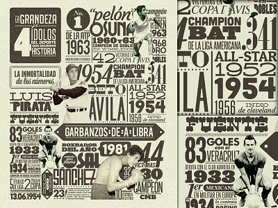 Numeralia Deportiva baseball box editorial mexico oldie soocer sports tennis typography