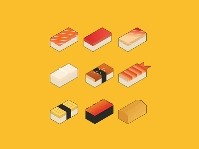 Isometric nigiri design food illustration minimalist sushi