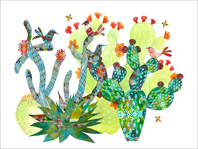 High Desert Spring albuquerque cacti cactus cholla cactus colorful desert green green and blue illustration new mexico painterly prickly pear spring surface pattern design textile design vibrant