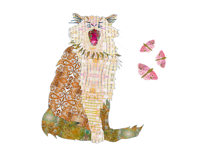 Yawn animal art cat digital design gold and green illustration kitty pink and gold pink and green repeating pattern sleepy surface pattern design textile design texture whimsical cat whimsy yawn