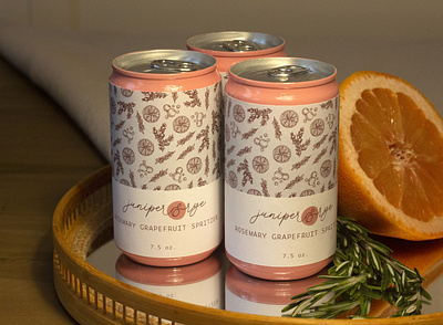 Juniper & Rye - Rosemary Grapefruit Spritzer branding illustrations logo design logos packaging packaging design typography