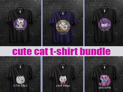 Cute Cat T-shirt Design Bundle branding cat t shirt custom t shirt custom t shirt design illustration illustrator t shirt t shirt design tee typography vector