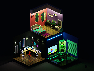 Voxel Rooms animation design illustration mariobros minecraft motion programation voxelart voxels