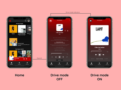 Music player with drive mode adobe adobe xd adobexd application application design concept design figma music app ui uidesign ux ux design uxdesigner uxui