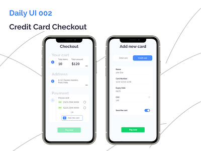 Daily UI 002: Credit card checkout adobexd application design concept dailyui dailyuichallenge mobile app ui ux design uxdesigner uxui