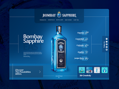 Bombay Sapphire UI Concept | Landing Page aesthetic alanmystique alcohol concept design flat gin illustration minimal ui ux web website