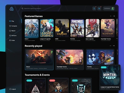 Gamecenter App - Gamercraft csgo dark dota esport esports game gamecenter games gaming league of legends tournament tournaments ui webdesign