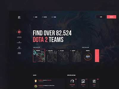 Team Finder Concept csgo dota esports gaming homepage league of legends webdesign