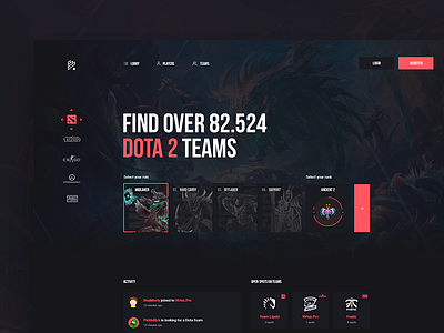 Team Finder Concept csgo dota esports gaming homepage league of legends webdesign