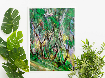 Light in summer forest hand drawn illustration watercolor art