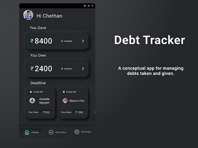 Debt Tracker App dribbbleshot uxdesign uidesign