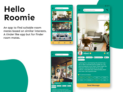 Hello Roomie || Room mate finder app app dribble shot figma room finder roommate ui uxdesign