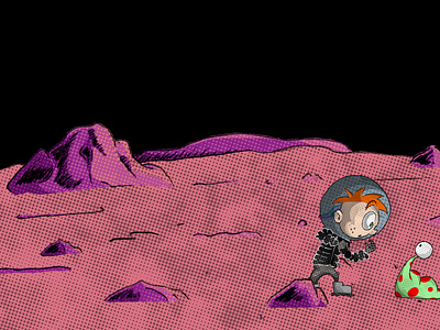 Pulp Planet alien astronaut book boy cartoon comic dots drawn kid mars pulp space