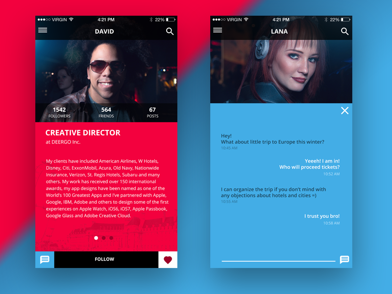 Profile based mobile app by Roman Kryzhanovskyi on Dribbble