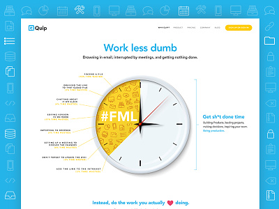 Quip | “Work Less Dumb" agency blue color design fml icons quip time ui ux web yellow