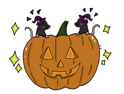 Witchy Ratz adobe photoshop animals art digital artist digital illustration digital painting halloween halloweenart illustration jack o lantern rats spookyart stickers