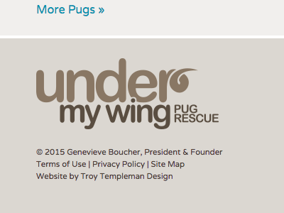 Under My Wing Pug Rescue Website Footer design development footer logo website