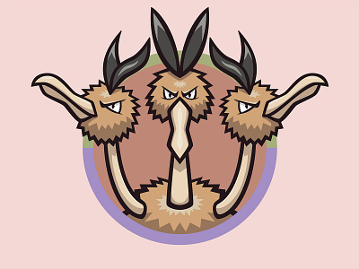 085 Dodrio badge collection icon illustration kanto mascot patch pokédex pokémon series