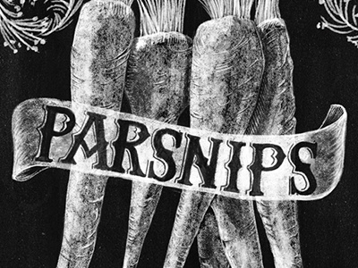 Parsnips black and white digital chalk hand lettering illustration lettering parnsips typography