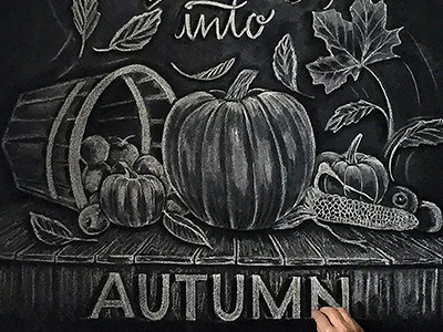 Fall Into Autumn black and white autumn fall chalk art chalk lettering illustration chalk