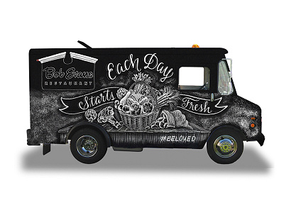 Bob Evans Truck Mock Up chalk chalk art food truck handdrawn lettering restaurant truck vegetables veggies