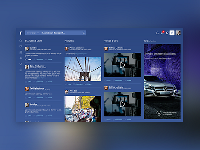 Facebook concept design big ads blue dark facebook gradient sort ui ux