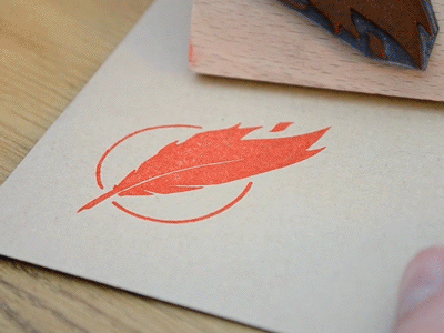 Firewords Logo Stamp firewords flame ink logo logomark mailer mailing postage quill rubber stamp rubberstamp stamp