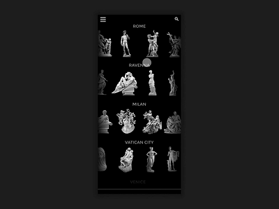Tour Italian Sculpture Black UI animation art art history black ui design invision italian italy maps mobile animation mobile app mobile app design sculpture ui uidesign vector