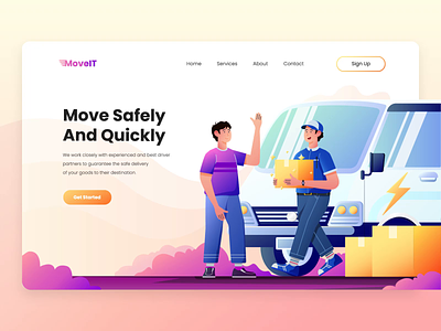 MoveIT - Freight Services Landing Page animation debut delivery delivery service design flat freight illustration ui vector web website