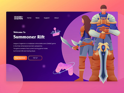 League Of Legends - Website Header Design animation design flat game website games illustration league of legends riot games ui vector web website