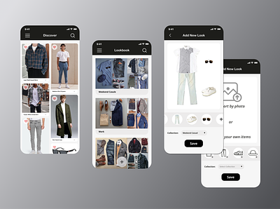 Fashion App 🧥👠| Lookbook & Discover New Item app cards ui clean design dark fashion iphone lookbook pinterest