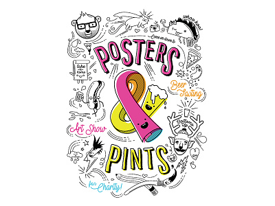 Posters & Pints illustration postcard