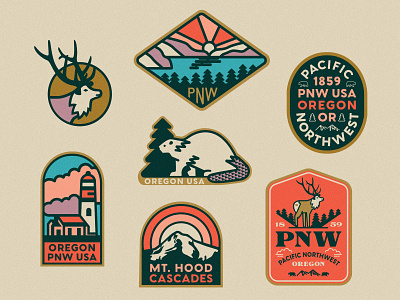 Oregon Badges brand identity branding design hand drawn illustration logo oregon oregon art outdoor art patch sticker typography vector