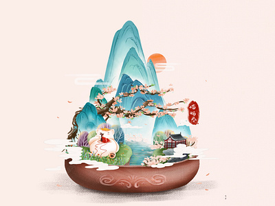 Microscopic scene - Chinese ink-wash illustration