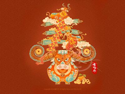 Chinese New Year Ox Zodiac illustration design 国风国潮风春节牛年生肖插画 设计