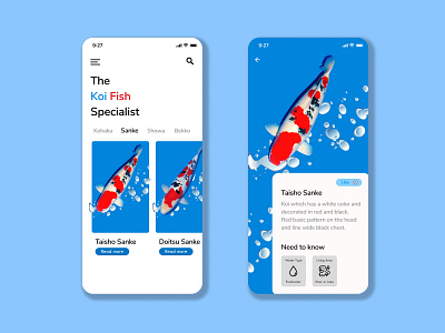Koi Fish Specialist UI UX Mobile Apps app design ui ux