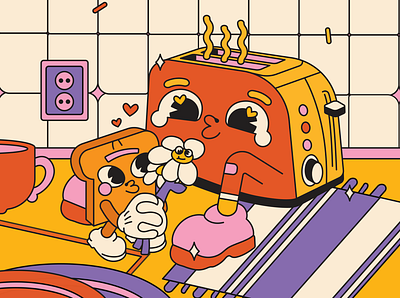 toaster in love character character design characters design flat illustraion stilllife team