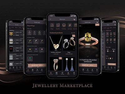 Jewellery Marketplace cart dark theme design diamond e commerce filters gold gold shop graphic design jewellery jewelry marketplace mobile mobile app mobile ui online shopping rings shop ui uiux design