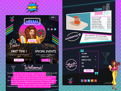 Cocktail Bar Web Template UX/UI animation art bar club cocktail drinks girls graphic design illustration miami neon popup retro typography ui vector vicecity
