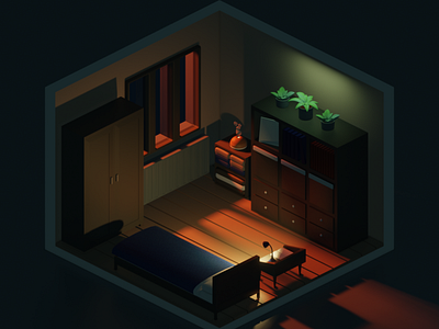 Bedroom Sunset 3d 3dart design dribbble illustration