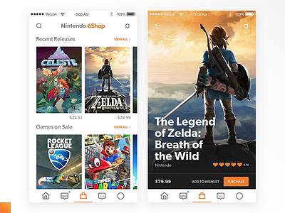 Nintendo Switch Online - eShop & Game Screen app design eshop nintendo nintendo app nintendo online orange product design shop screen ui ux video games zelda