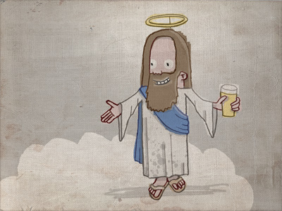 Jesus having a beer