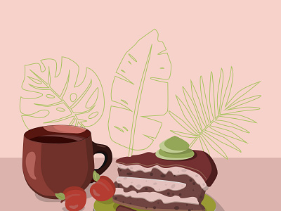 A piece of chocolate cake with pistachio cream on a art background berry breakfast brown cafe cake candy cappuccino celebration chocolate coffee coffee beans coffee break cream cup delicious design dessert drink