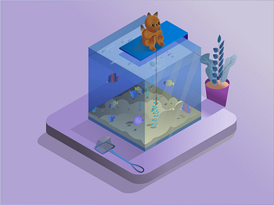 Glass aquarium in isometric view with tropical fish 3d acrylic aqua aquarium background bait blue business businessman casual cat catch concept destiny element fate fish fish net fishing fishing rod