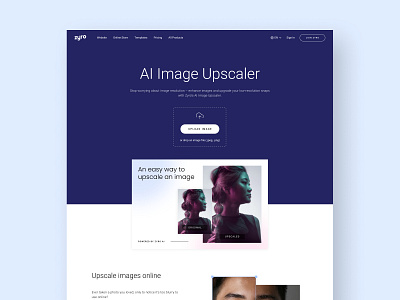 Zyro's Image Upscaler Tool blue branding business design image image editing image manipulation minimal minimalistic tool tools typography ui uidesign upscale ux webdesign website website builder website design