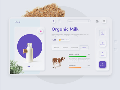 Healthy store | Product page | Organic Milk 🍼 app commerce farm farmer healthy market milk neomorphic neomorphism online shop online store search store ui uidesign ux ux ui ux design uxdesign website