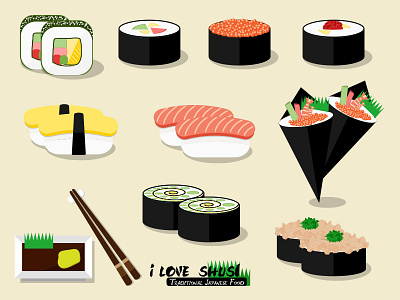 I love Sushi ! chopsticks delicious egg fish food gourmet japan plate rice sauce sushi wasabi