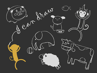 I can draw ! animal ball banana bone cow dog draw elephant fish monkey pig sheep