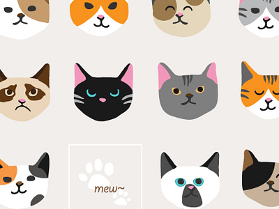 Cat Faces animal cartoon cat character cute face fur happy head pet smile spot