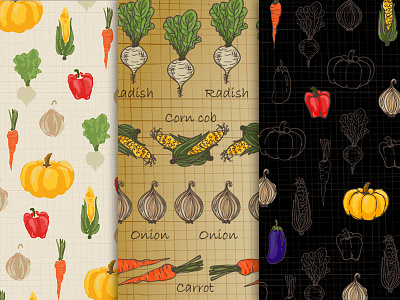 Background image of vegetables in different style background carrot corn eggplant onion pepper pumpkin radish vegetable vintage